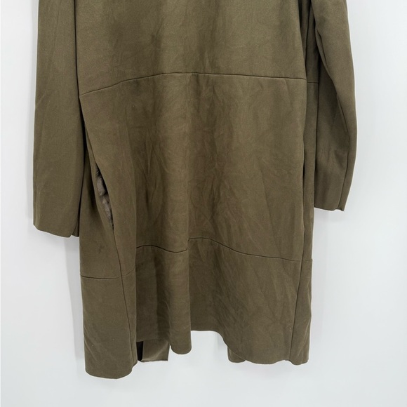Zara Women's Green Faux Suede Open Front Long Coat Jacket Pockets Size Medium - Picture 8 of 10
